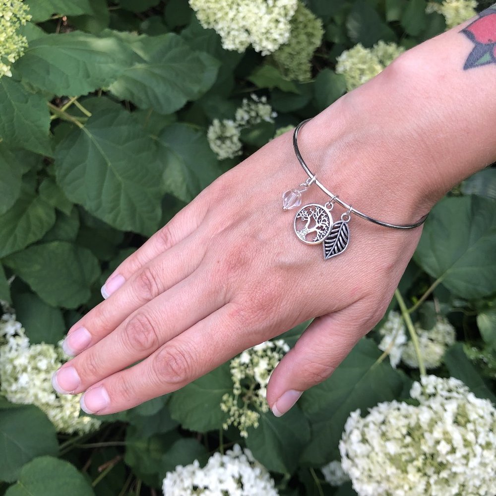 Silver Bangle Bracelet w/ Charms - Picture 2 of 4